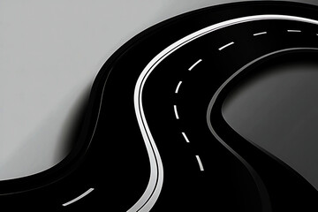 Curving black asphalt road with white dashed lines