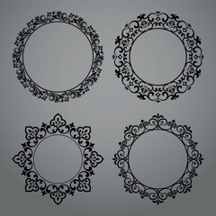 Set of decorative frames Elegant vector element for design in Eastern style, place for text. Floral black and gray borders. Lace illustration for invitations and greeting cards
