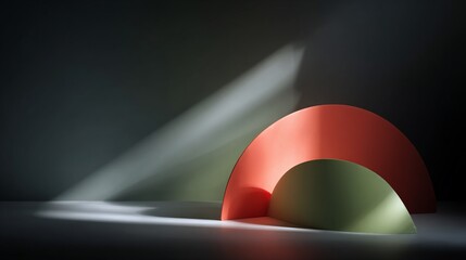 A shiny red arc and green base with angled light and shadows