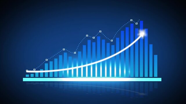 Futuristic sales projection displaying an upward trend in revenue. Visual representation of data analytics. professional concept business graph and white color line. on the gradient background - Powered by Adobe