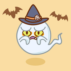 ハロウィンで怖い目つきで驚かすおばけのイラスト／Halloween illustration of a scary ghost