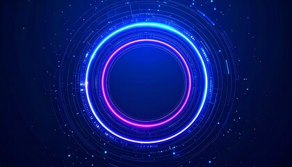 Abstract digital graphic with concentric circles and glowing neon rings
