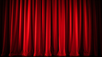 Elegant Red Velvet Theater Curtains Create a Dramatic Stage Presence and Invoke Feelings of Anticipation and Spectacle