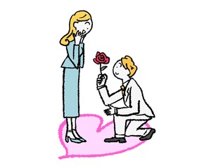 跪いてバラでプロポーズ