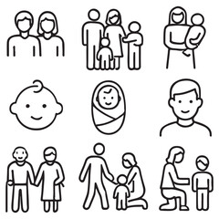 Family and parenting line icon set. Vector