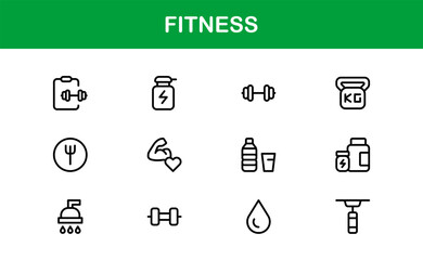 Fitness Professional Line Icon Set &ndash; Modern Exercise Symbols for Health, Gym, and Workout Activities in Minimal Outline Style