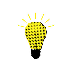 Halftone light bulb for trendy collage design, business idea and solutions