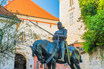 Monument of St. George killing the Dragon, Stone Gate on Upper Town in Zagreb, Croatia, Europe
