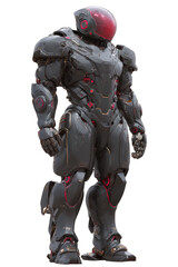 Fototapeta premium A robot with a red helmet stands on a white background