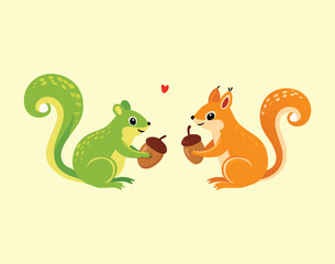 Frog and Squirrel Friends Enjoying the Autumn Season Together