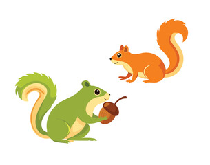  Cute Frog and Squirrel Sitting on a Halloween Pumpkin