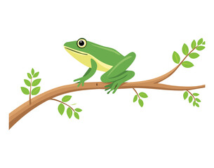 Happy Green Frog Sitting on a Tree Branch