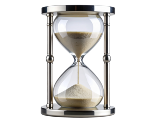Minimalist Glass Sand Timer with Silver Base Isolated on Transparent Background PNG