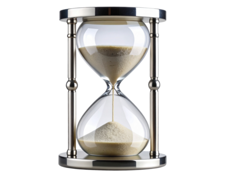  Minimalist Glass Sand Timer with Silver Base Isolated on Transparent Background PNG - Powered by Adobe