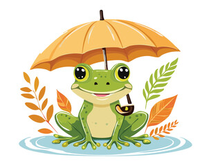 Cute Frog Smoking a Pipe Under an Umbrella