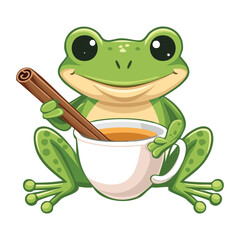 Cozy Frog Drinking Tea with a Cinnamon Stick