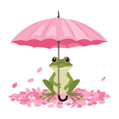 Cheerful Frog with a Pink Umbrella on a Sunny Day