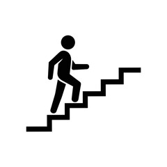 Icon of a person climbing stairs, symbolizing progress, success, and achievement