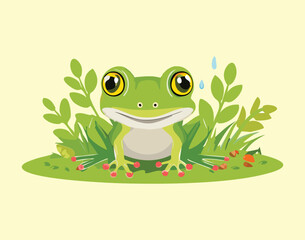 Big Green Frog with Cute Smiling Eyes Posing for Camera