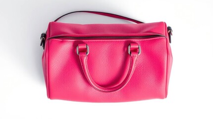 Naklejka premium Pink duffel bag on a white surface with black zipper and handles