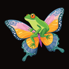 Cute Cartoon Frog Character Riding on a Butterfly