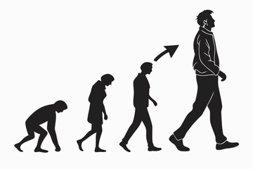 Fototapeta premium Illustration of human evolution showing the progress of a man walking upright towards success and a better future