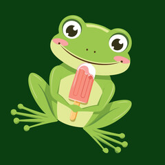 Adorable Smiling Frog Mascot Holding a Berry Popsicle