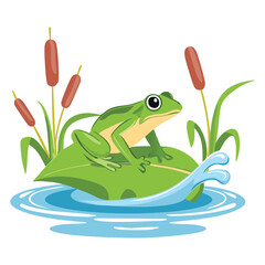 Cheerful Frogs with a Butterfly on a Lily Pad