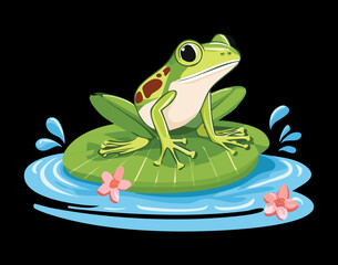 Happy Frogs with a Butterfly on a Lily Pad