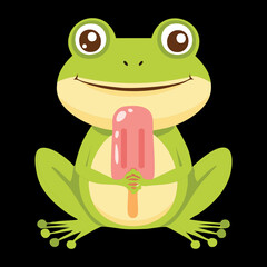  Cute Cartoon Frog Holding a Popsicle with a Smile