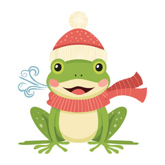 Cheerful Frog Mascot Wearing a Beanie and Scarf