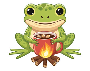 Funny Frog Mascot with a Hot Drink in a Cup