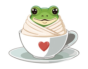 Cute frog wrapped in a warm blanket with heart