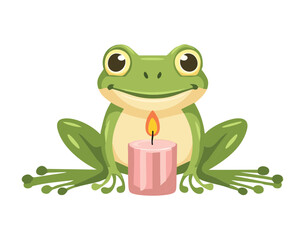 Cute Frog Character with a Glowing Candle
