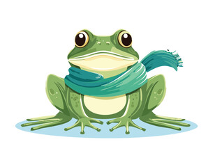 A Cute Frog Sitting with a Green Scarf