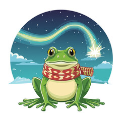 Little Frog with a Scarf under a Snowy Sky