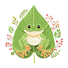 Little Frog Surrounded by Colorful Forest Flowers