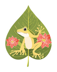 Happy Frog Illustration on a Poinsettia Leaf