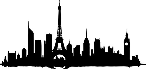 Naklejka premium World Landmark City Skyline Silhouette – Global Urban Vector Art