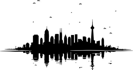Naklejka premium World Landmark City Skyline Silhouette – Global Urban Vector Art