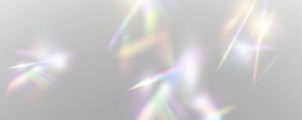 Set of rainbow light flares, reflection effect, falling confetti. Light rainbow lights with transparent effect, sparkling prism, stripe overlay, rainbow crystal, vector, png.	
