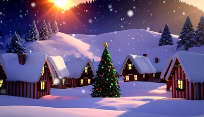 Naklejka premium Snowy Christmas village at sunrise