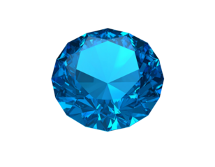 Brilliant Blue Diamond with Faceted Cuts, Front View, Isolated on White Background