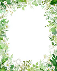 Fototapeta premium Soft Green Watercolor Floral Border on Light Background