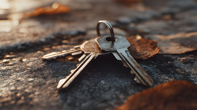 Pile of many rustic keys. Bunch of lost keys. Missing lost keys on the ground. Bunch of old keys.