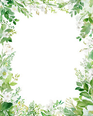 Soft Green Watercolor Floral Border on Light Background