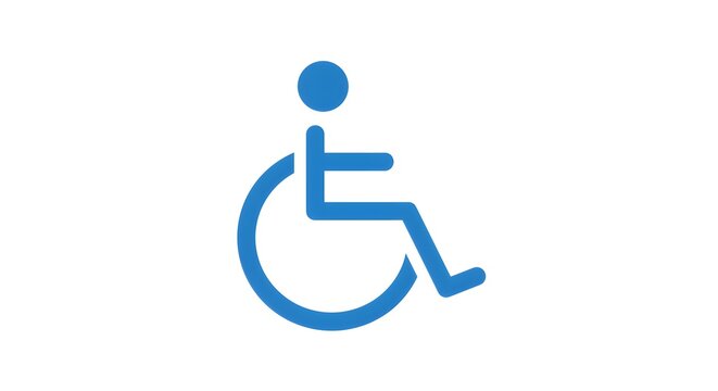 Blue simple icon shows wheelchair accessibility. Ideal for print, digital signage, web design needing mobility assistance symbols.