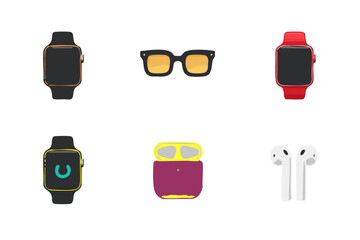 Vector icon  apple watch series smartwatches airpods sunglasses tech accessories gadgets digital lifestyle essentials