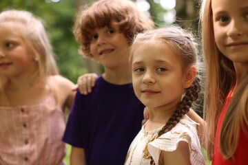 Group of cute little kids in park, selective focus