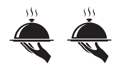 Fototapeta premium Serving Excellence: An elegant illustration of a hand poised to present a dish with a classic cloche, designed for a food and beverage business.